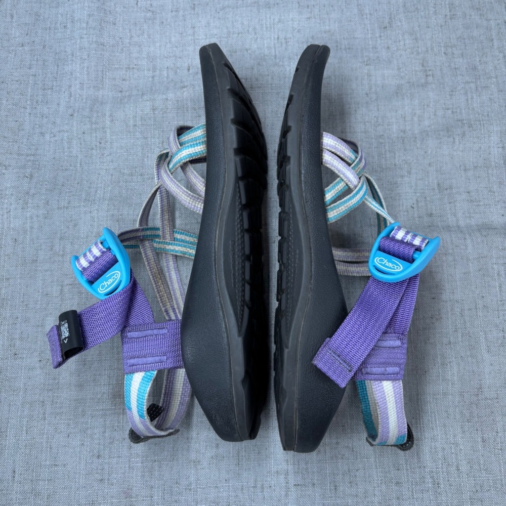 Chaco Kids Z1 Ecotread Strappy Sandals Purple Teal Striped Gorpcore Size 5 - Picture 10 of 11